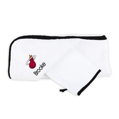 Miami Heat Infant Personalized Hooded Towel & Mitt Set - White
