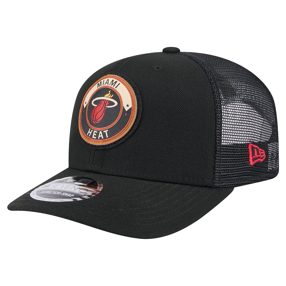 Casquette ajustable noire Miami Heat Victory Grove Circle Patch 9SEVENTY de New Era pour homme