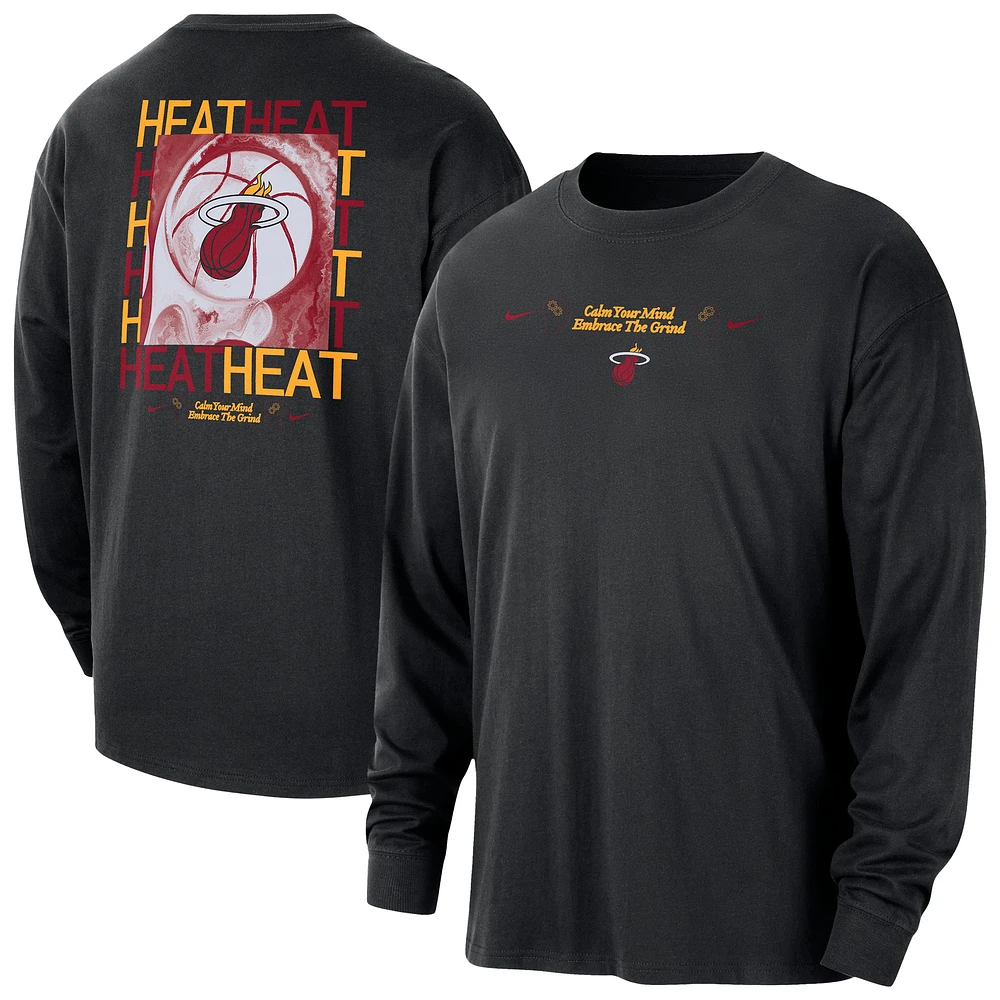 Men's Nike Black Miami Heat Courtside Oversized Long Sleeve T-Shirt