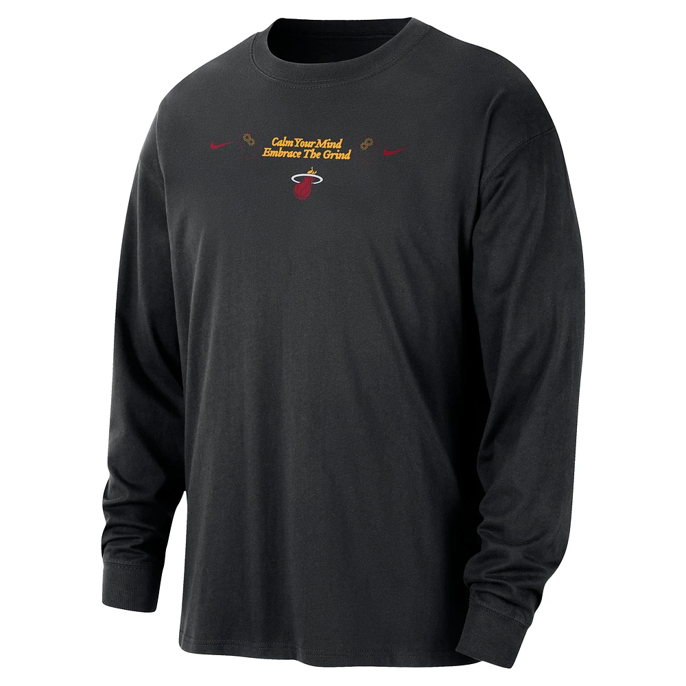 Men's Nike Black Miami Heat Courtside Oversized Long Sleeve T-Shirt