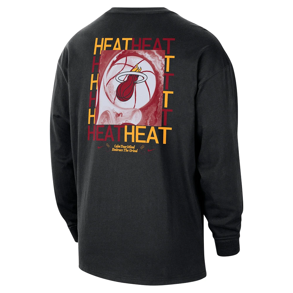 Men's Nike Black Miami Heat Courtside Oversized Long Sleeve T-Shirt