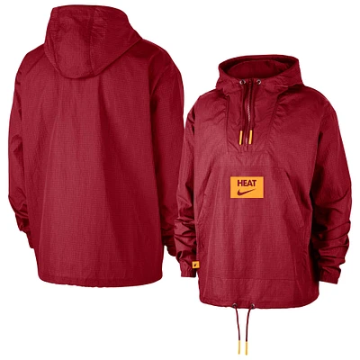 Men's Nike  Red Miami Heat Courtside Premium Club Anorak Quarter-Zip Hoodie Jacket