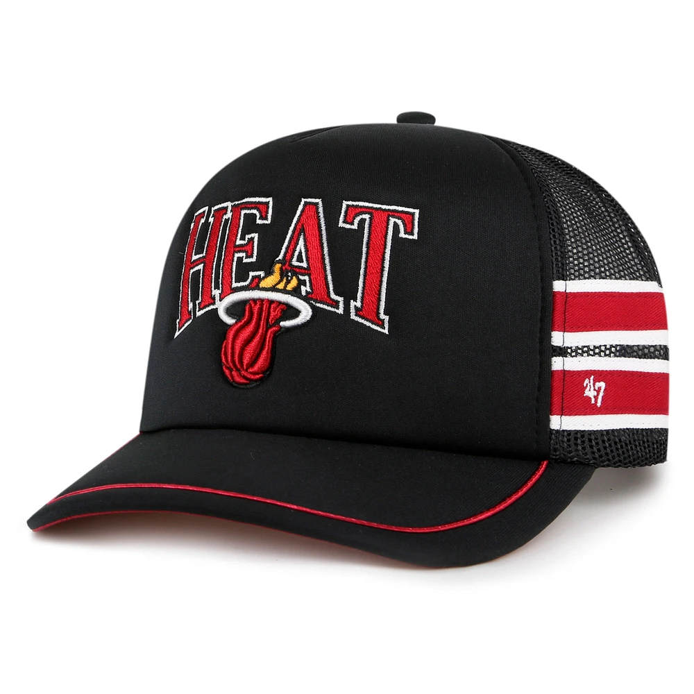 Men's '47 Black Miami Heat Sidebrand Stripes Trucker Adjustable Hat