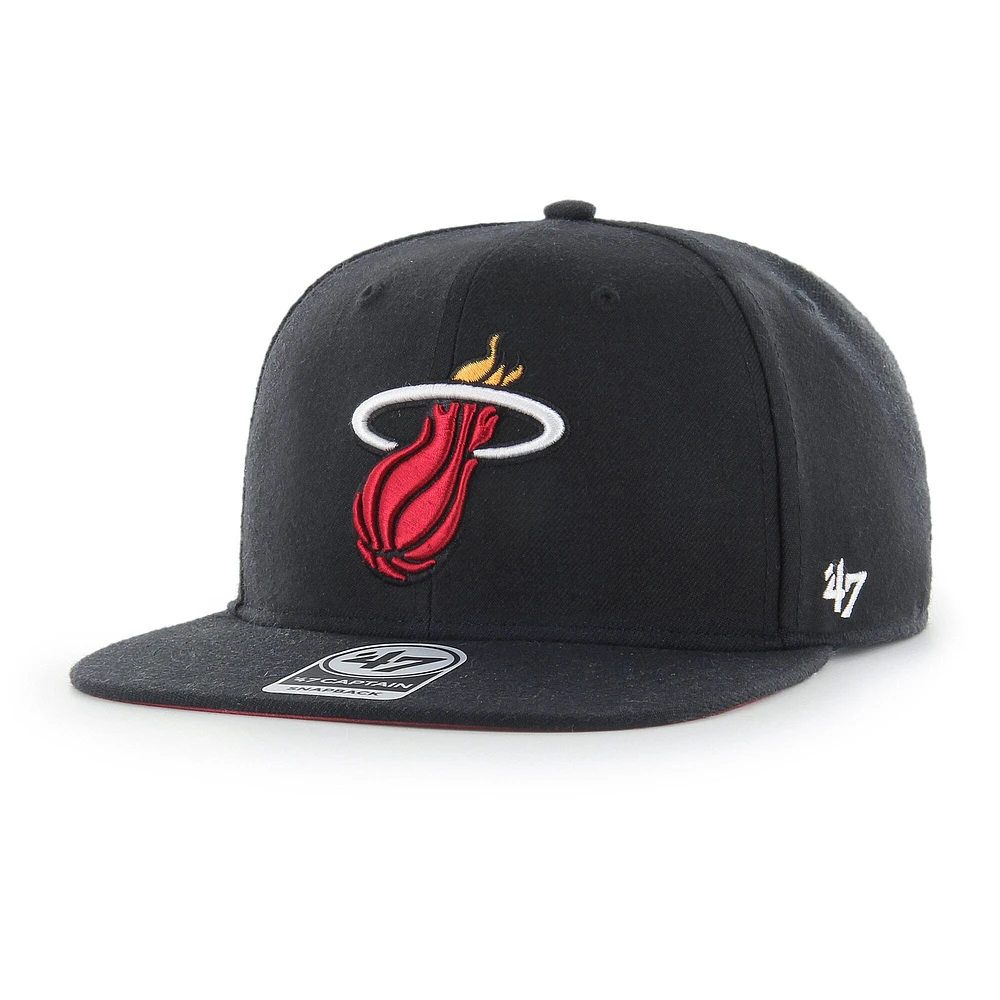 Men's '47  Black Miami Heat Sure Shot Captain Snapback Hat