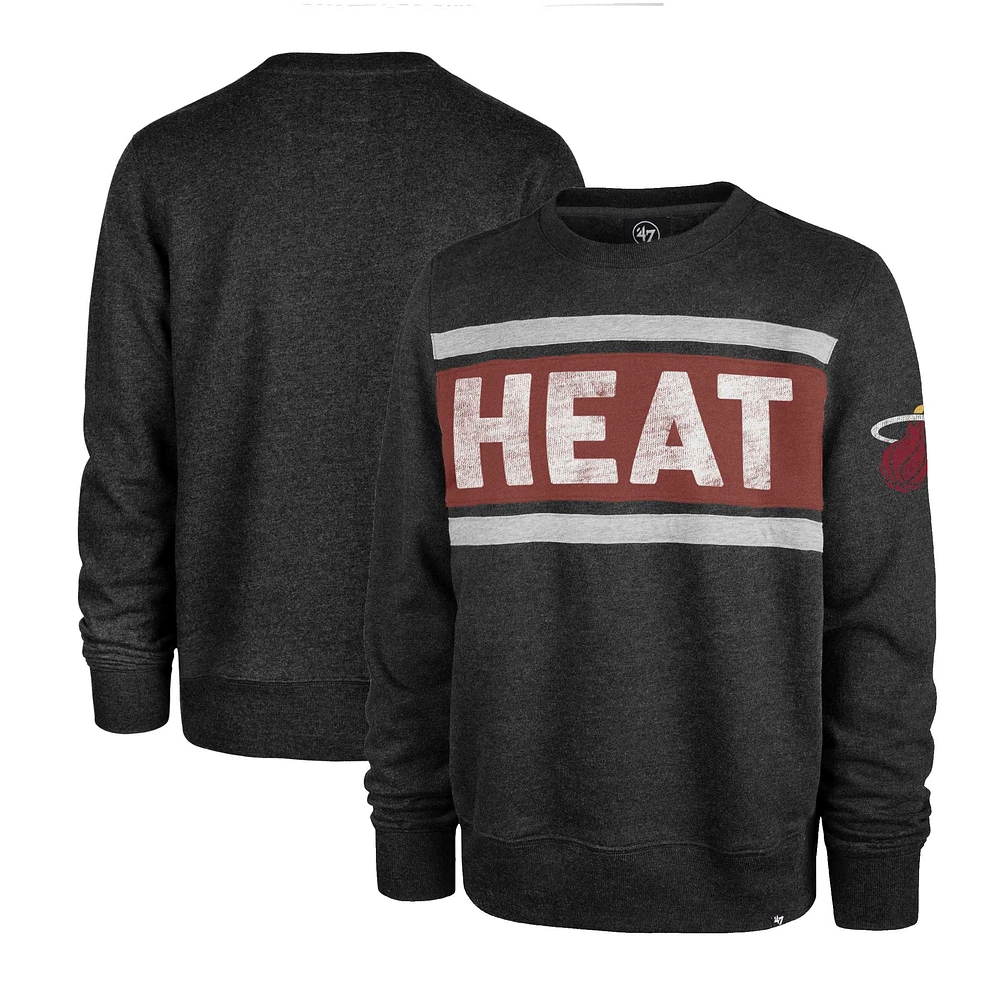 Men's '47 Heather Black Miami Heat Tribeca Emerson Pullover Sweatshirt