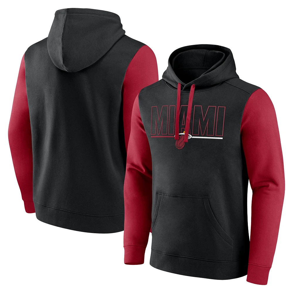 Sweat à capuche blocs de couleurs noir Miami Heat Outline pour homme