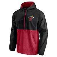 Men's Fanatics Black/Red Miami Heat Anorak Block Party Windbreaker Half-Zip Hoodie Jacket