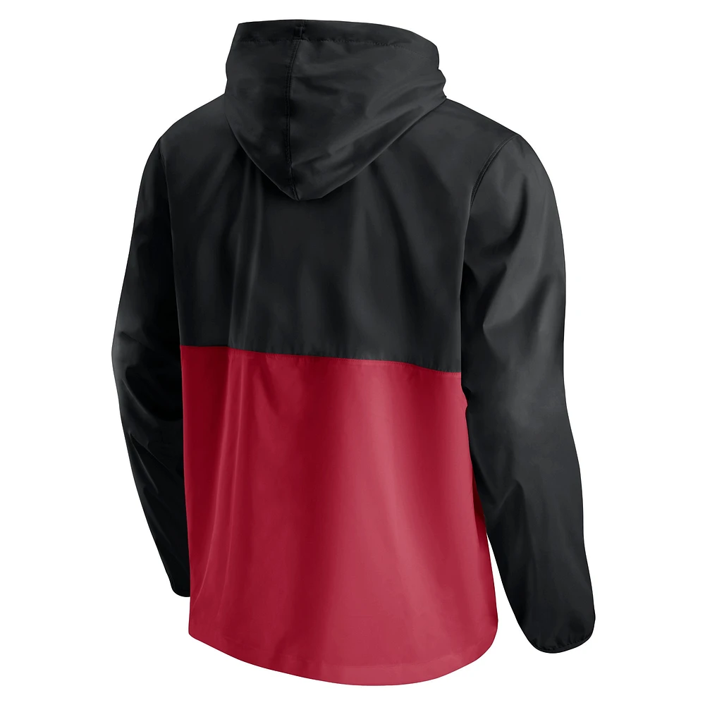 Veste à capuche coupe-vent demi-zippée Fanatics pour hommes noir/rouge Miami Heat Anorak Block Party