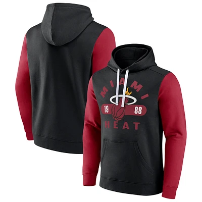 Men's Fanatics Black/Red Miami Heat Attack Colorblock Pullover Hoodie