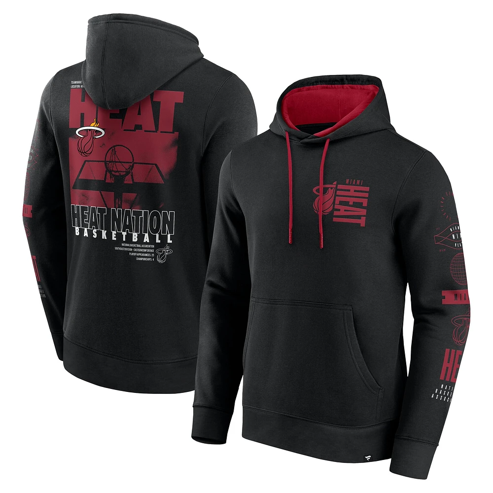 Men's Fanatics Black Miami Heat Game Time Crossover Pullover Hoodie