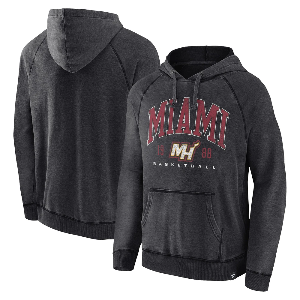 Sweat à capuche raglan pour hommes Fanatics Heather Charcoal Miami Heat Foul Trouble Snow Wash