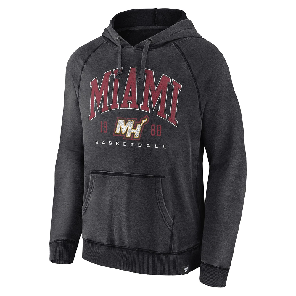 Sweat à capuche raglan pour hommes Fanatics Heather Charcoal Miami Heat Foul Trouble Snow Wash