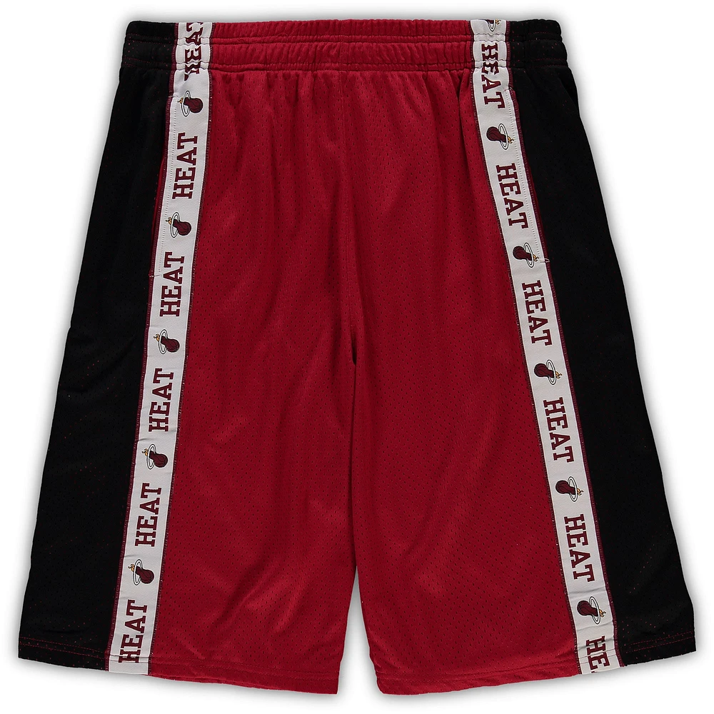 Short en maille à bande Fanatics rouge/noir Miami Heat Big & Tall pour hommes