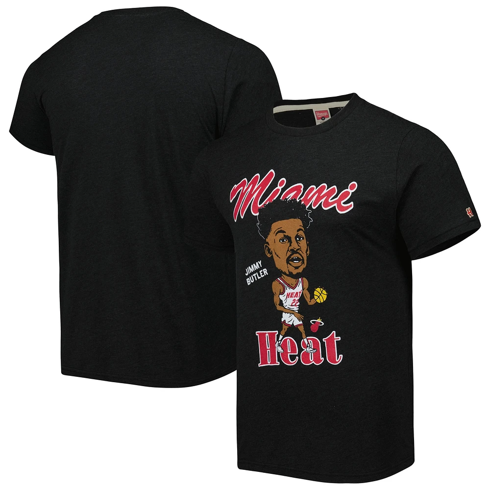 Men's Homage Jimmy Butler Charcoal Miami Heat Caricature Tri-Blend T-Shirt