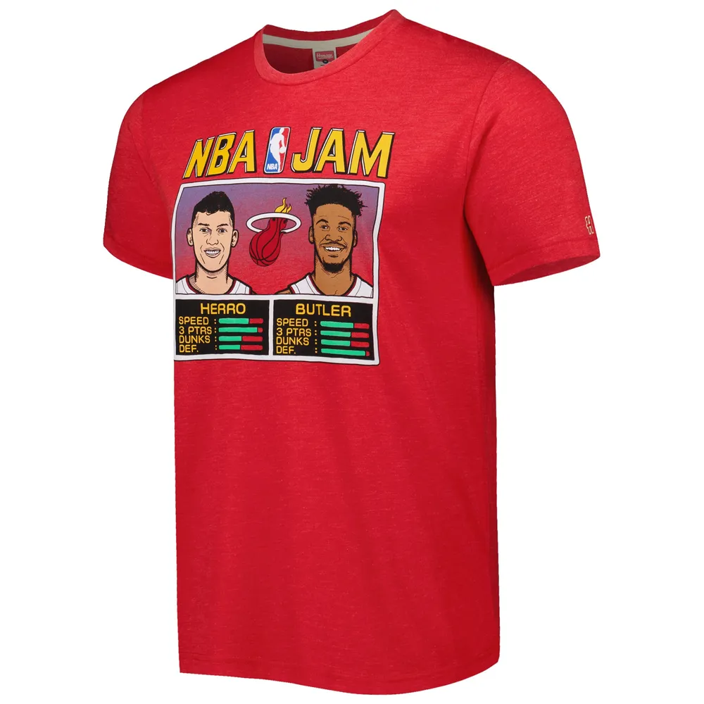 T-shirt NBA Jam Tri-Blend Miami Heat Hommage Tyler Herro & Jimmy Butler rouge pour homme