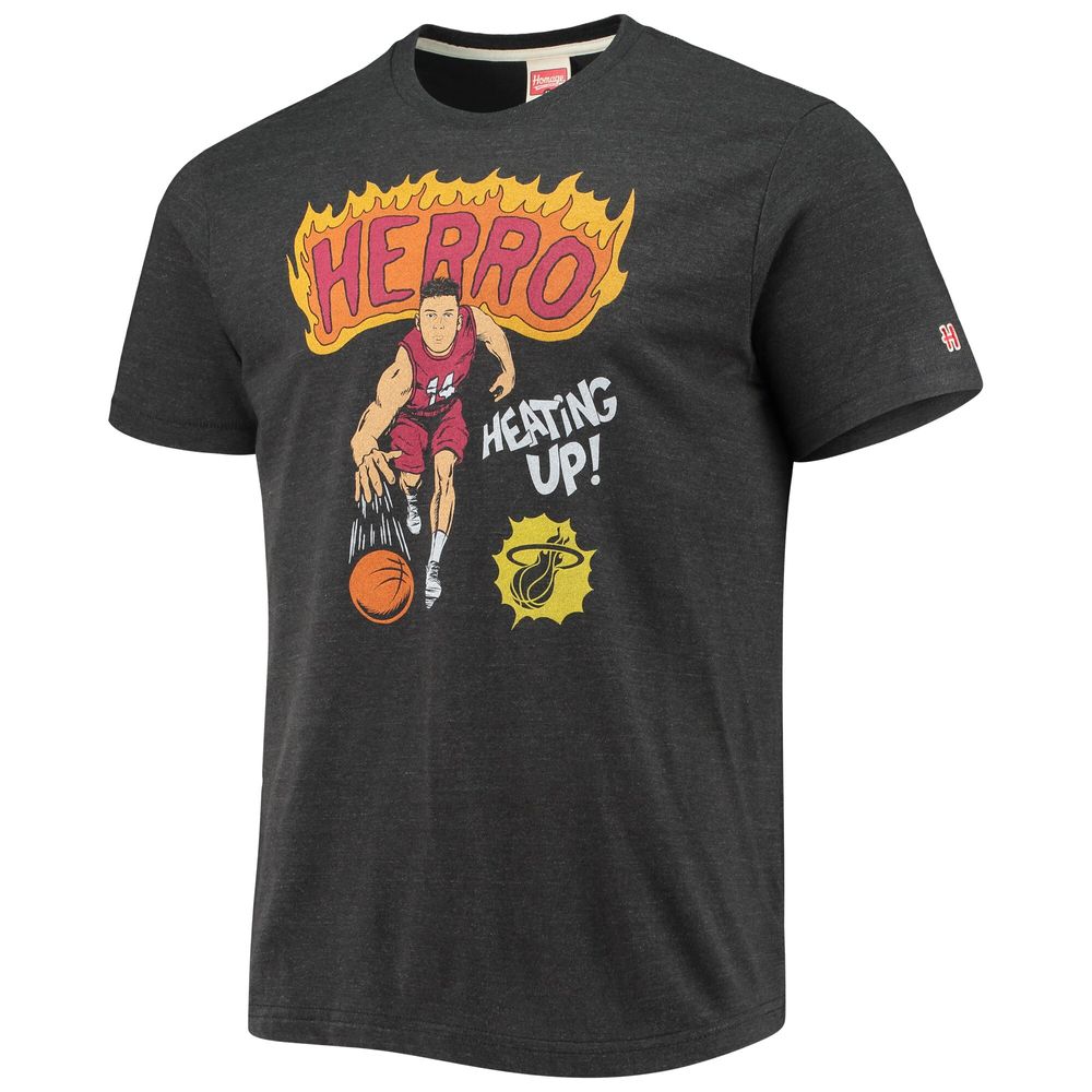 Men's Homage Tyler Herro Charcoal Miami Heat Comic Book Player Tri-Blend T-Shirt