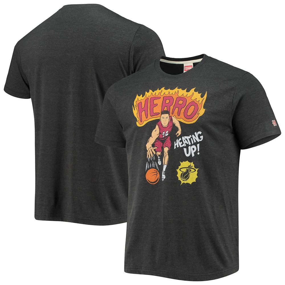 T-shirt triple mélange pour homme Hommage Tyler Herro Charcoal Miami Heat Comic Book Player