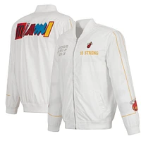 Blouson aviateur en nylon entièrement zippé JH Design pour hommes, blanc Miami Heat 2022/23 City Edition