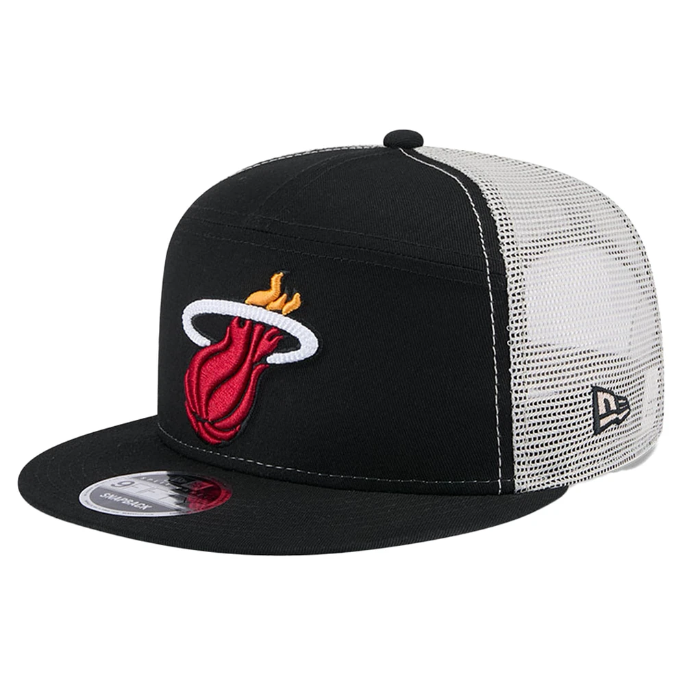 Men's Miami Heat  New Era Black Victory Grove Split Panel 9FIFTY Snapback Hat