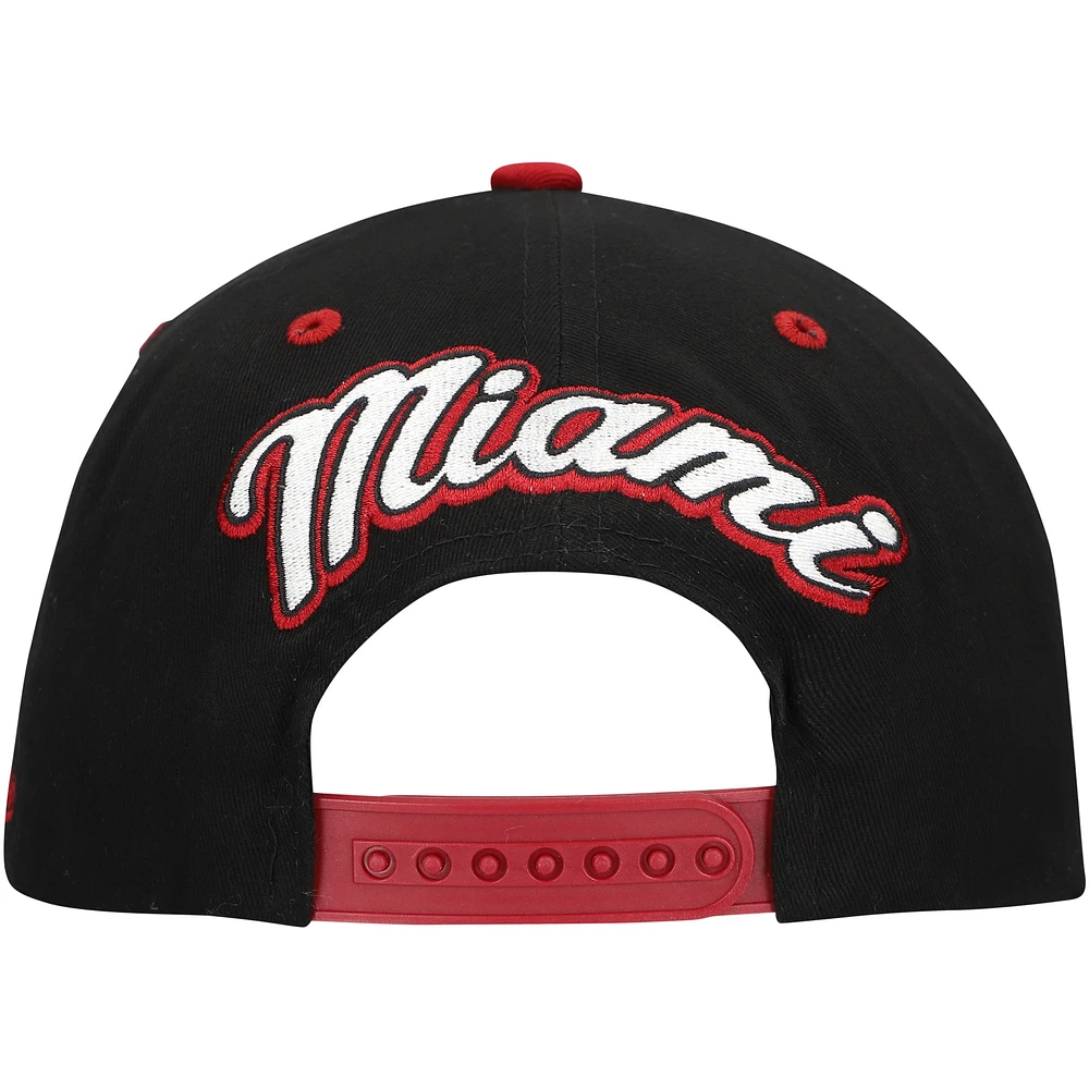 Men's Mitchell & Ness Black/Red Miami Heat Backside Script Two-Tone Pro Crown Adjustable Hat