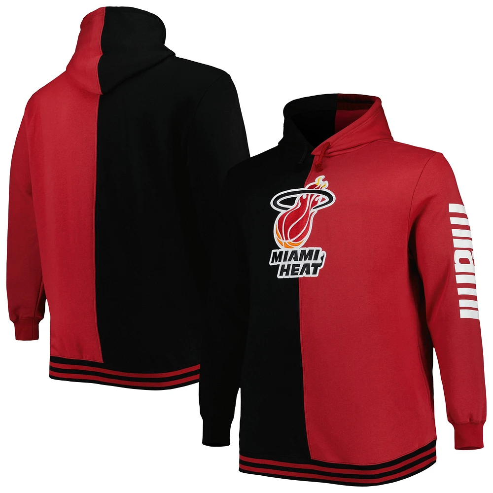 Men's Mitchell & Ness Black/Red Miami Heat Big Tall Hardwood Classics Split Pullover Hoodie