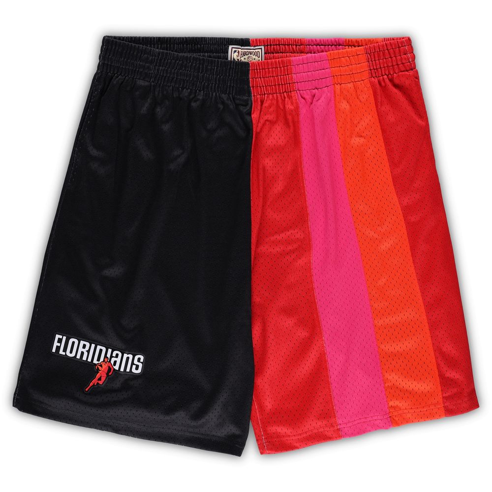 Men's Mitchell & Ness Black/Red Miami Heat Big Tall Hardwood Classics Split Swingman Shorts