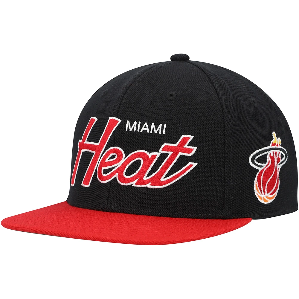 Casquette Snapback MVP Team Script 2.0 Miami Heat Hardwood Classics MVP Mitchell & Ness pour homme, noir