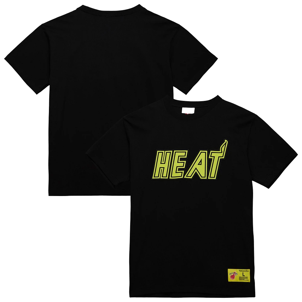 Men's Mitchell & Ness Black Miami Heat Hardwood Classics Neon Nights Premium T-Shirt