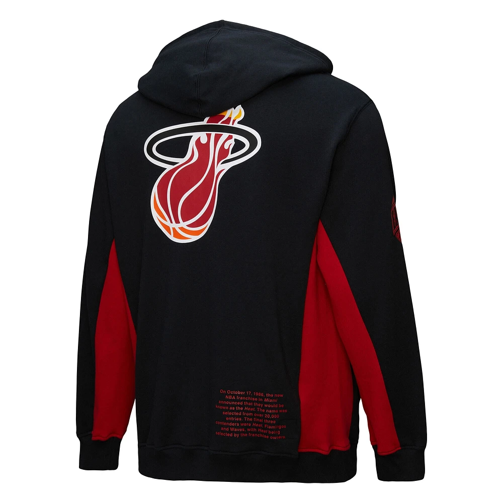 Men's Mitchell & Ness Black Miami Heat Hardwood Classics Team Origins Fleece Pullover Hoodie