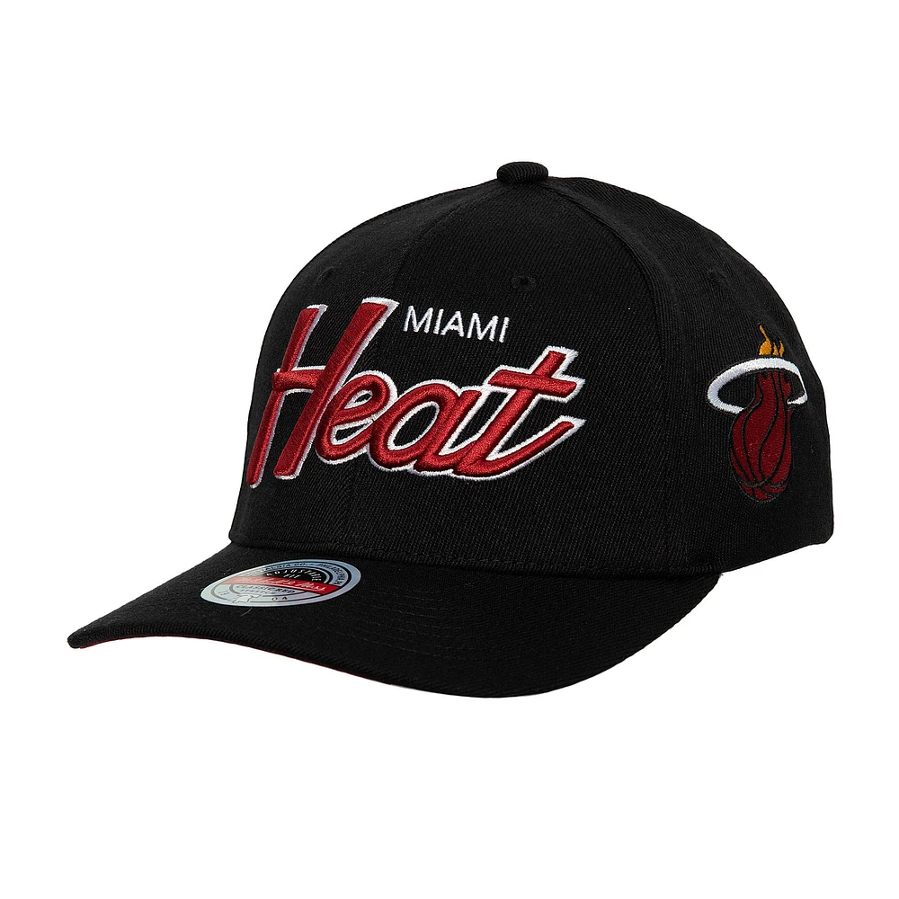 Mitchell & Ness pour homme Noir Miami Heat MVP Team Script 2.0 Stretch-Snapback Hat