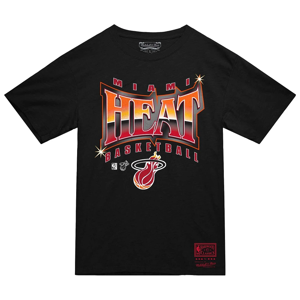 T-shirt Mitchell & Ness noir Miami Heat pour homme, collection mondiale, lumineux