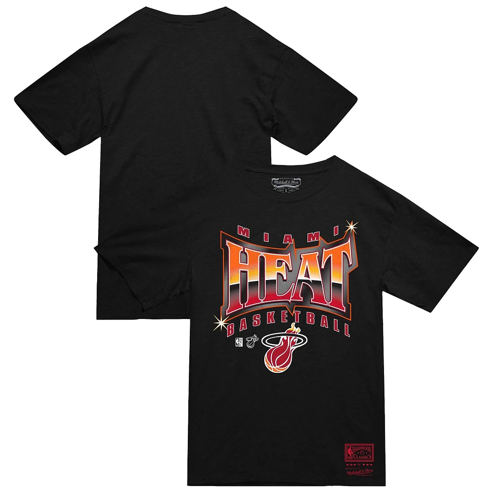 T-shirt Mitchell & Ness noir Miami Heat pour homme, collection mondiale, lumineux