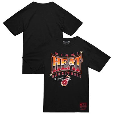 T-shirt Mitchell & Ness noir Miami Heat pour homme, collection mondiale, lumineux