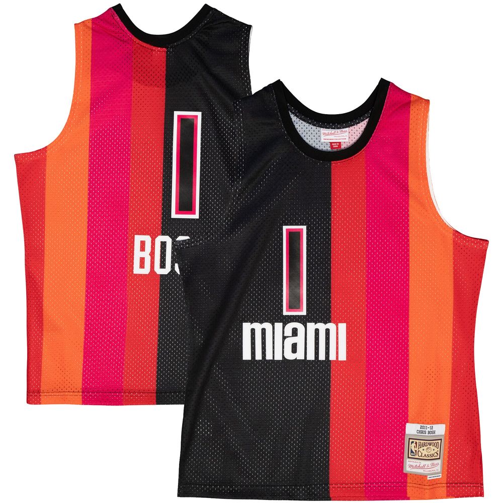 Men's Mitchell & Ness Chris Bosh Black/Red Miami Heat Hardwood Classics 2011/12 Split Swingman Jersey Size: Large