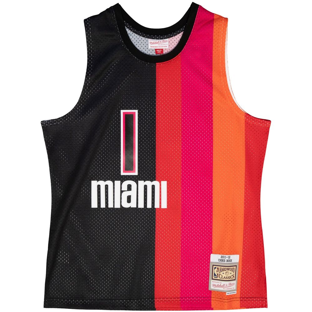 Men's Mitchell & Ness Chris Bosh Black/Red Miami Heat Hardwood Classics  2011/12 Split Swingman Jersey