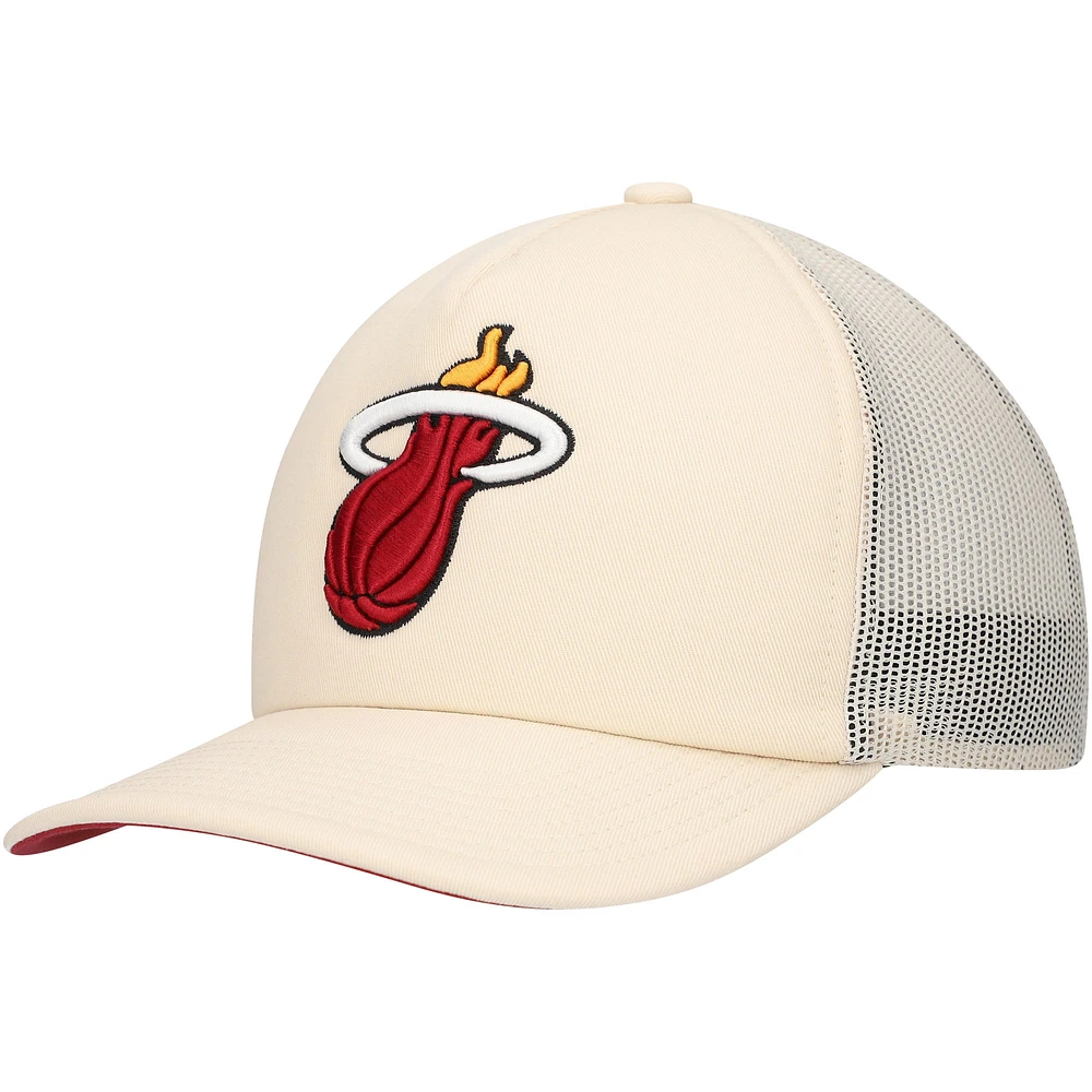 Men's Mitchell & Ness Cream Miami Heat Trucker Adjustable Hat