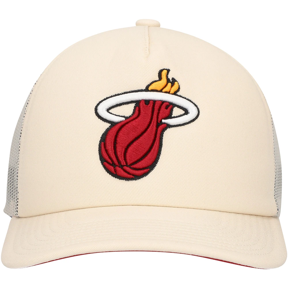 Men's Mitchell & Ness Cream Miami Heat Trucker Adjustable Hat