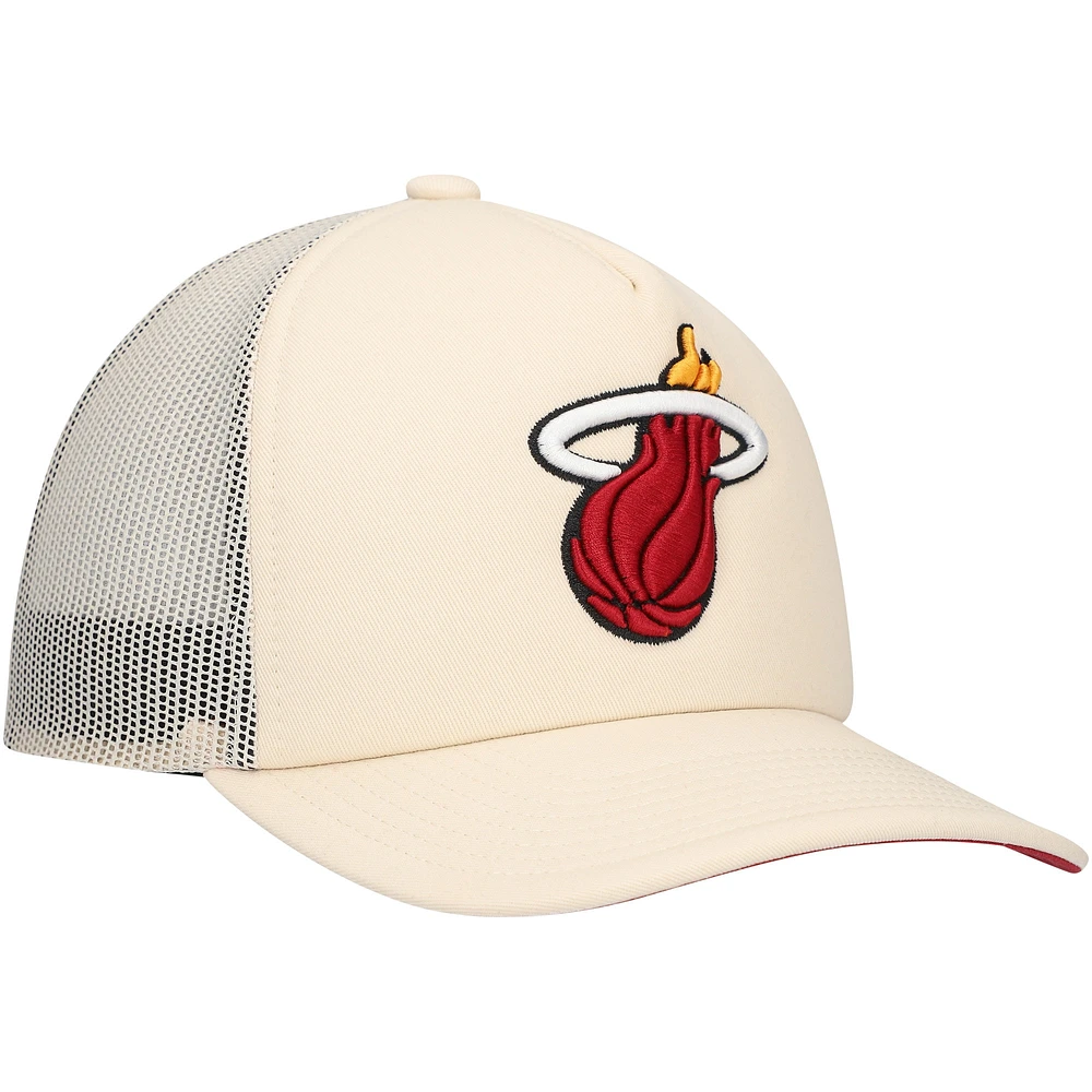 Men's Mitchell & Ness Cream Miami Heat Trucker Adjustable Hat