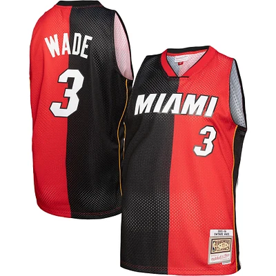 Men's Mitchell & Ness Dwyane Wade Black/Red Miami Heat Big Tall Hardwood Classics 2005/06 Split Swingman Jersey