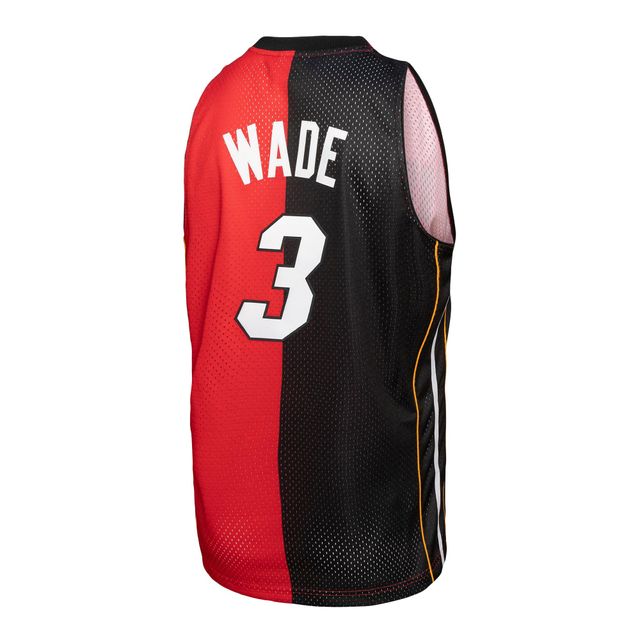 Men's Mitchell & Ness Dwyane Wade Black/Red Miami Heat Big Tall Hardwood Classics 2005/06 Split Swingman Jersey