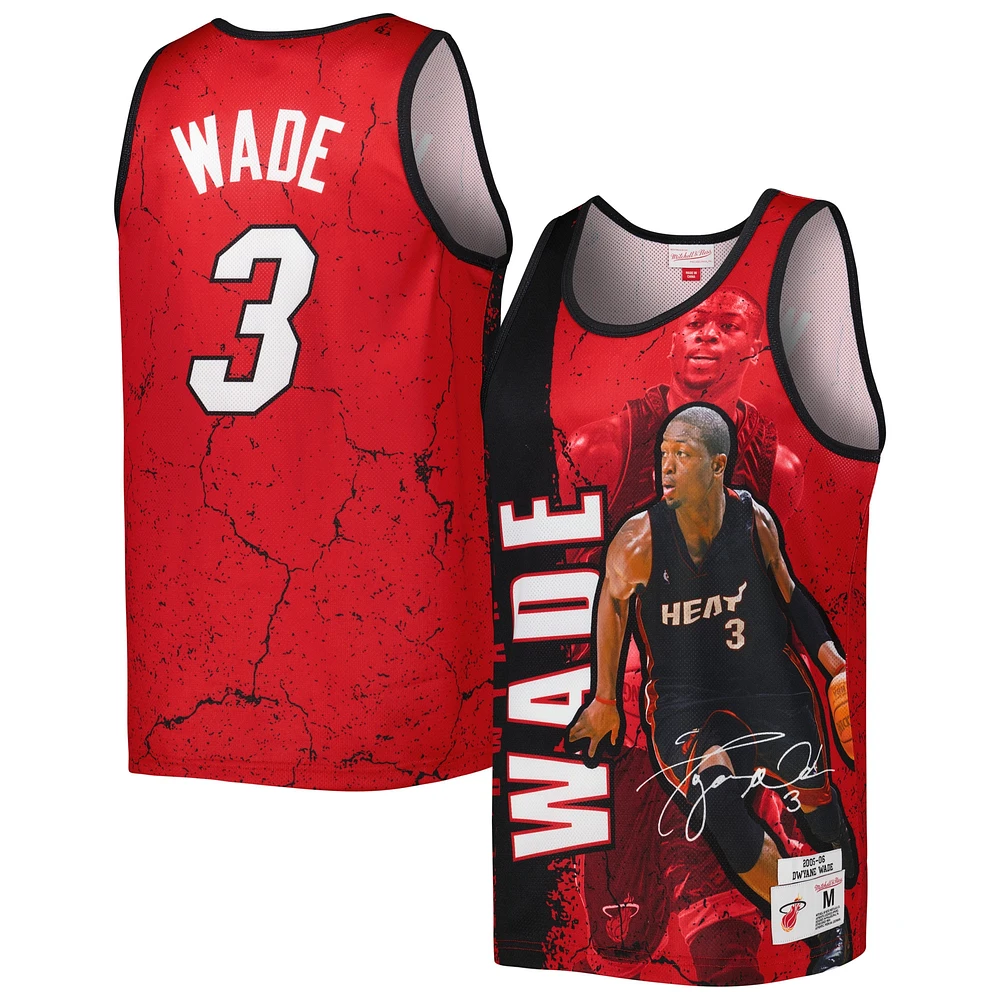 Débardeur pour homme Mitchell & Ness Dwyane Wade Black Miami Heat 2005-06 Hardwood Classics Player Burst