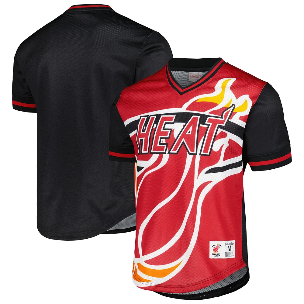 Men's Mitchell & Ness  Red Miami Heat Jumbotron 3.0 Mesh V-Neck T-Shirt