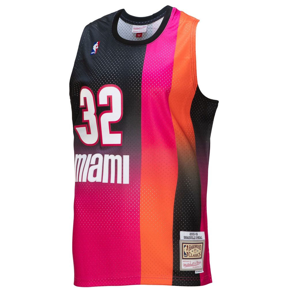 Men's Mitchell & Ness Shaquille O'Neal Pink/Black Miami Heat 2005/06 Hardwood Classics Fadeaway Swingman Player Jersey