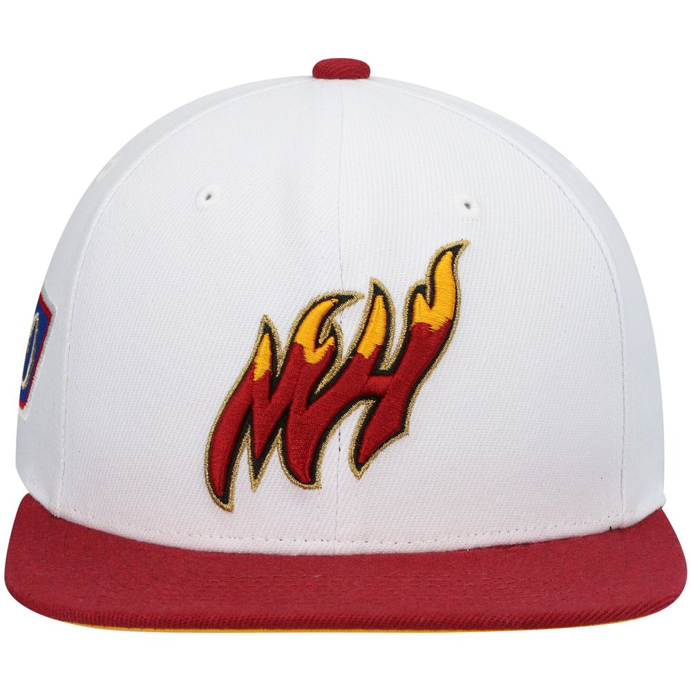 Men's Mitchell & Ness White Miami Heat Hot Fire Snapback Hat