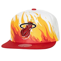 Men's Mitchell & Ness White Miami Heat Hot Fire Snapback Hat