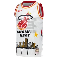 Men's Mitchell & Ness x Tats Cru White Miami Heat Hardwood Classics Fashion Jersey