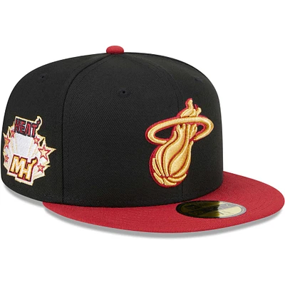 Casquette ajustée 59FIFTY Miami Heat Gameday Gold Pop Stars New Era pour hommes, noir/rouge