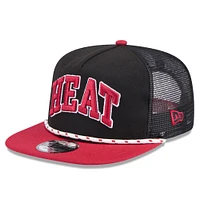 Men's New Era Black/Red Miami Heat Throwback Team Arch Golfer Snapback Hat