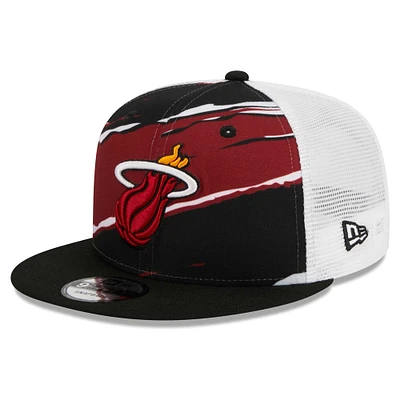 Men's New Era Black/White Miami Heat Tear Trucker 9FIFTY Adjustable Hat