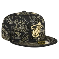 Men's New Era Black Miami Heat 59FIFTY Day Allover Print Stencil Fitted Hat